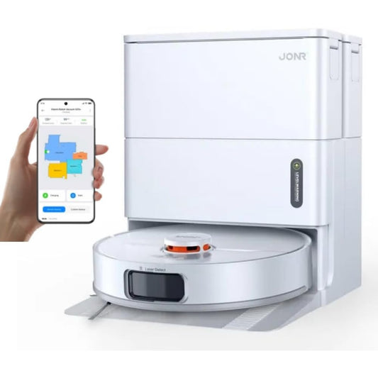 Robot aspirant autonome, coloris blanc et gris, avec une brosse anti emmelement vz3748087